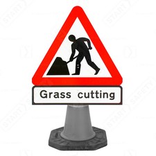 Reflective Men At Work With Grass Cutting Sup Plate Cone Sign 750mm - Chapter 8 