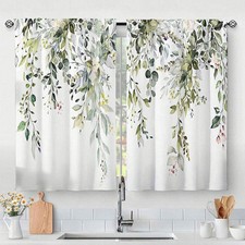 2Pcs Green Leaves Window Curtains Unique Decoration for Nursery House Hotel