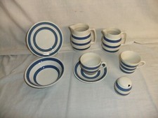 c4 Pottery Staffordshire - Chef Ware - blue & white striped tableware - 8B3C