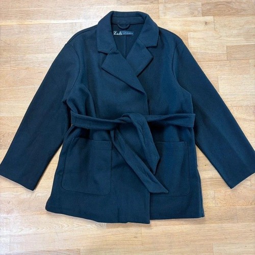 Zara black belted wrap coat - belted,