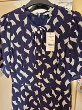 LK Bennett Silk Montana Dress Navy Blue/White : Size 8 New with Tags
