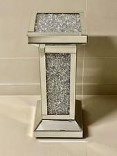 Mirrored Side Table Crystal Crushed Diamond Pedestal End Lamp Table Pillar
