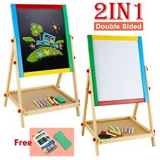 Kids 2 in 1 Wooden Blackboard Whiteboard Children Art Easel Chalk Drawing Board