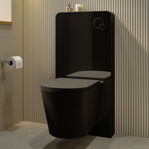 Black wall hung toilet with - wall,