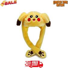 UK Seller Pikachu Rabbit Hat Plush Moving Ears Pressing with Airbag Cap Fun