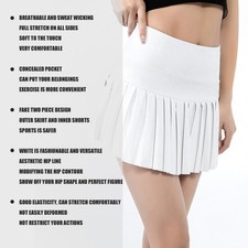 Soft Breathable White Tennis Pleated Skirt With Pockets For Women Fitness