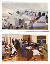 ANSETT AIRWAYS DC-3 LOADING & PASSENGERS @ W/BOOKING STAFF POSTCARDS