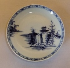 Nanking Cargo Chinese Porcelain Blue & White Saucer : Pagoda Riverscape  c.1750