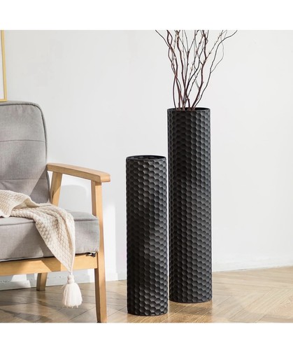 Black metal floor vases - black,