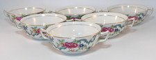 6 Vintage Booths Floradora A8042 Gold Edge Soup Coupes Or Bowls c1940s VGC
