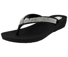 Ladies Diamante Toe Post Flat Low Wedge Jelly Flip Flop Beach Summer Sandals