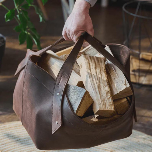 Leather log carrier - leather,