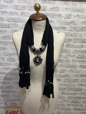 Black silver necklace scarf scarflace beaded statement open drop one size S271