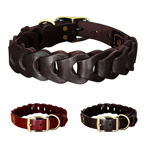 Braided genuine leather dog - genuine,