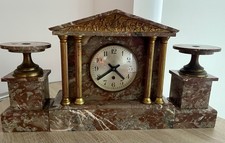 Art Deco French Marble Clock With Matching Garnitures