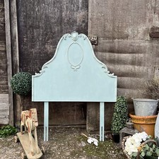 Duck Egg Blue Hand Painted Ornate Vintage French Rococo Single Bed Headboard
