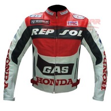 HONDA GAS REPSOL RED MOTORBIKE COWHIDE LEATHER ARMOURED BIKERS JACKET