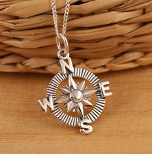 Solid 925 Sterling Silver Compass Pendant Charm Graduation Gift Travel Necklace