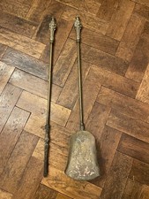 Antique Solid Brass Tall  Poker & Shovel companion set approx. 28" 71cm tall