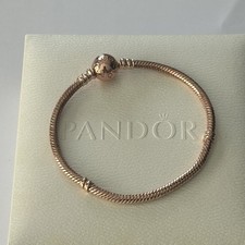Pandora S925 Classic Rose Gold Circle Bead Clasp Snake Chain Charm Bracelet 17cm