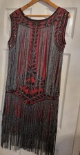 Flapper Dress Vintage Style. XL (18/20). Beautifully Embroidered/Beaded/Fringing