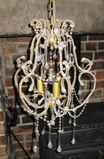 Glass Drops Droplets Large Chandelier 3 Light Vintage Ceiling Hanging Lamp Gold