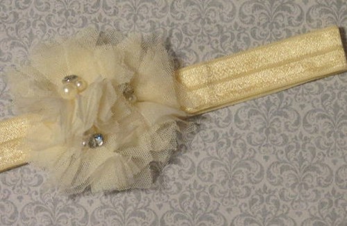 Jeweled tulle triple flower - jeweled,