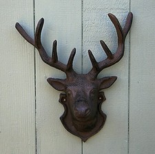 Cast Iron Rustic Wall Mounted Metal Reindeer Deer Stag Head With Antlers Brown
