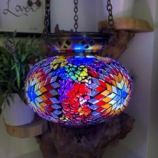 Crushed Glass Large Turkish Moroccan Mosaic Hanging Candle Holder Hand Made Lamp