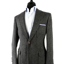 Vintage Leather Elbow Gator Btn Tweed H'Bone 3Ptch Pkt Jacket 38 R Lacoste