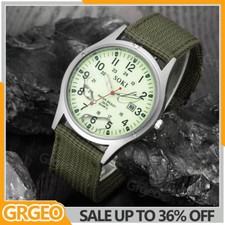 Mens Watches Military Leather Date Canvas Quartz Analog Army Casual Wrist Watch