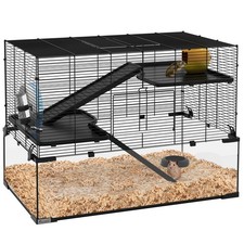 PawHut 3 Tiers Hamster Cage w/ Deep Glass Bottom, Dish, Hut 78.5x48.5x54.5cm