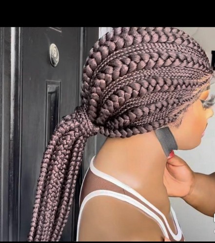 Black cornrow braided wig with - black,