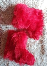 Red Faux Fur Yeti Boots. Size