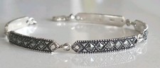 Stunning Vintage Sterling Silver Marcasites Stones Linked Bracelet 8.5cm