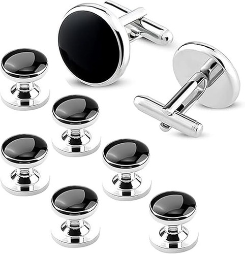 8pcs black dress shirt studs - black,