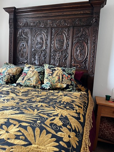 Unique antique oak carved bed - unique,