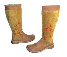 CAMPER TWINS! PRETTY LADIES BROWN FAUX FUR FLORAL BOOTS 37 #S8-5#