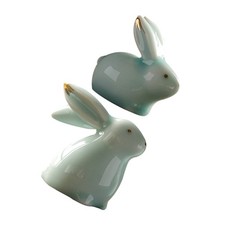  2 Pcs Rabbit Figurine Ceramic Desktop Ornaments Animal Figurines