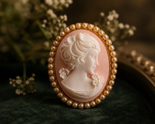 Vintage cameo brooch - cameo, large