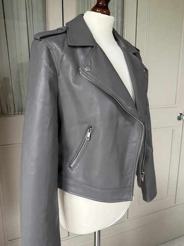 Grey leather biker - leather,
