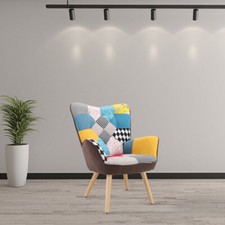 Patchwork Fabric Wing Back  Leisure Armchair Lounge Sofa Club Living Room Chair