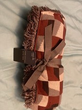 M AND S RUST PURE COTTON KNITTED THROW - NEW
