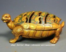 7.4'' Old Chinese Cloisonne Enamel Bronze Gilt Turtle Incense Burner Censer