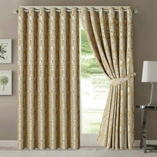 Jacquard Heavy Ring Top Curtains Pair, Fully Lined w/ Tiebacks, Bedroom, Floral
