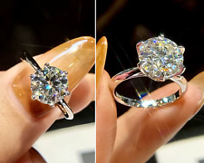 Real 1ct 2ct 3ct Round MOISSANITE 925 Sterling Silver Ring Solitaire Sparkly GRA