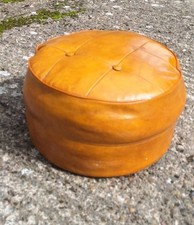 Vintage Retro tan Leather Pouffe Footstool 