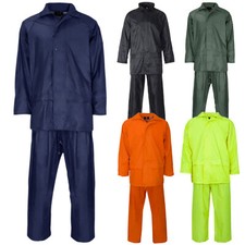 UNISEX RAIN SUIT MENS WOMEN WATERPROOF WORK WEAR PVC COAT TROUSER JACKET OVERALL