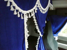 TRUCK CURTAINS  FULL SET - BLUE WITH WHITE TASSELS FIT SCANIA TOPLINE