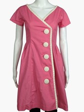 Vintage 60s Womens Small Pink White 5 Button Above Knee Handmade Dress
